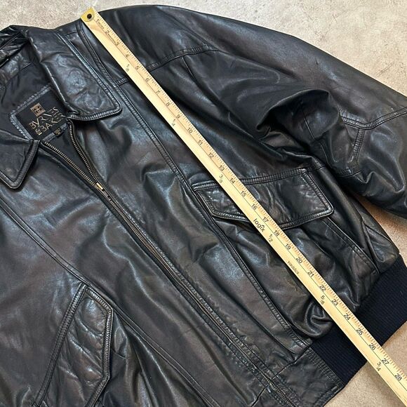 Vtg Byrnes & Baker Black Leather Bomber Jacket Mens XL 80s 90s Moto - Picture 11 of 15